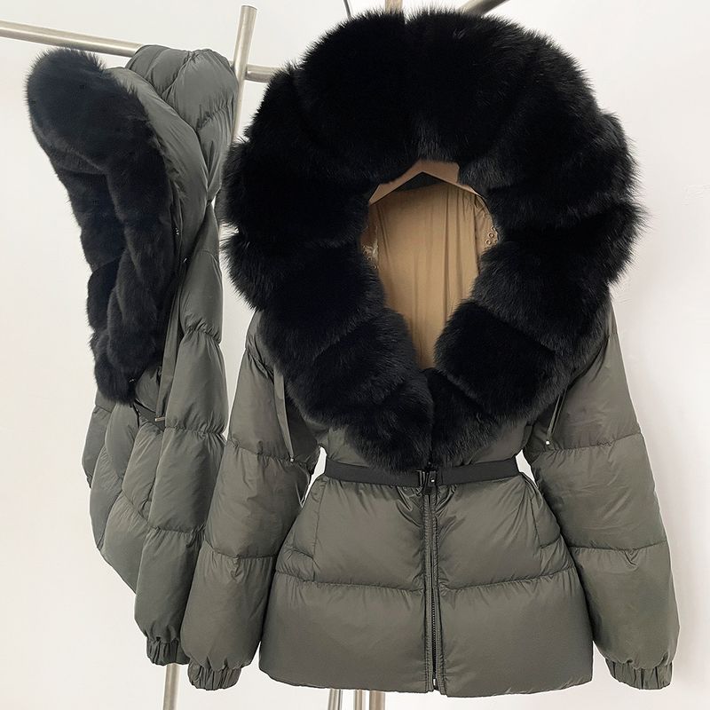 Piumino di alta qualità per donna, stile giapponese e coreano, piumino invernale di alta qualità, lunghezza media, spessore e vita sottile, in pelliccia di volpe_voghion.com