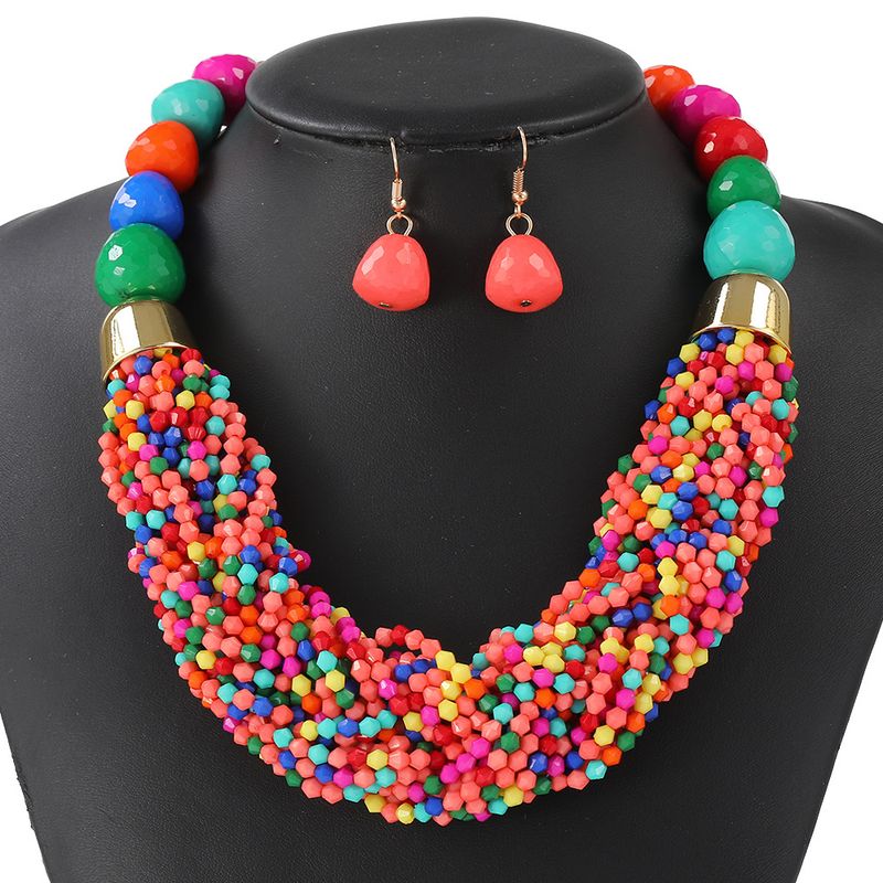 Woven Three-piece Beaded Rice Beads Multi-layer Exaggerated Retro Ethnic Bohemian Necklace Set Ladies_voghion.com