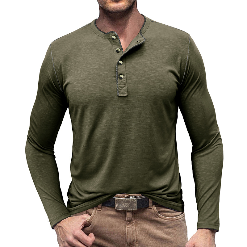 Herrenbekleidung Herren Herbst und Winter großes Herren-Langarm-T-Shirt Herren Henry Bambus-Baumwoll-Top_voghion.com