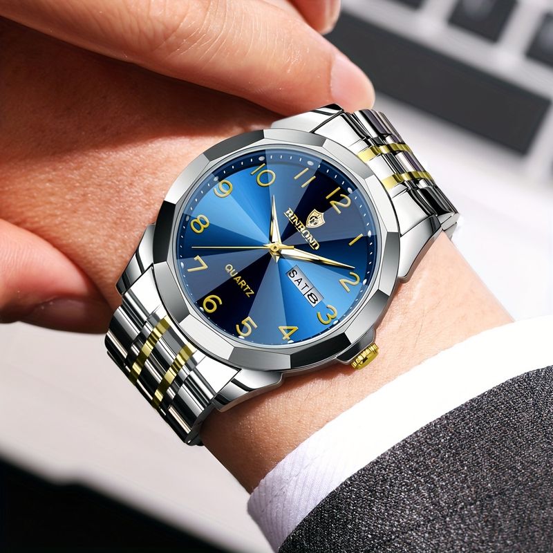 Herrenuhren Rhombus Mirror Herrenuhren Quarzuhr für Herren Leuchtende Edelstahlarmbanduhr Männliche Datums- und Wochenuhr_voghion.com