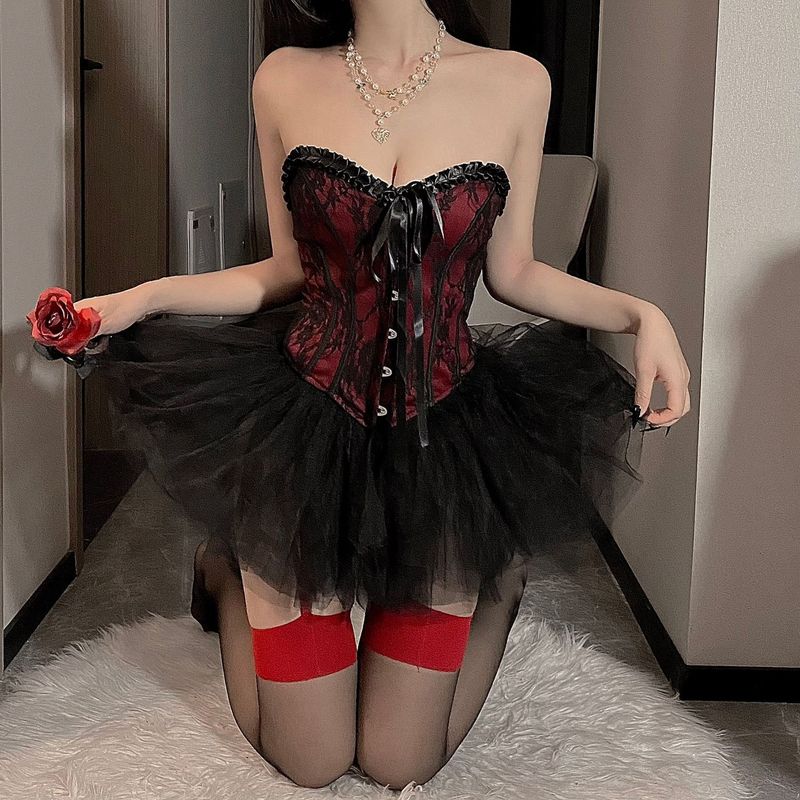 LuvBox Xiyun Retro Cat Sexy Palace Style Lace Tube Top Vest Corset Pure Desire Waist Cincher può essere abbinato a una gonna a sbuffo_voghion.com