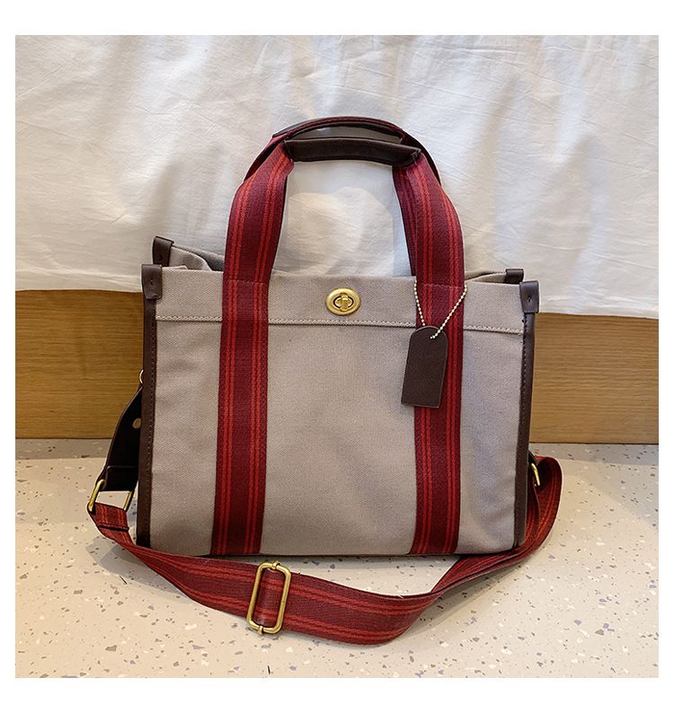 Women's Tote Bags Canvas Color-blocking Hand-held Tote Bag, Retro And Trendy, Large And Small Single-shoulder Crossbody Bag_voghion.com