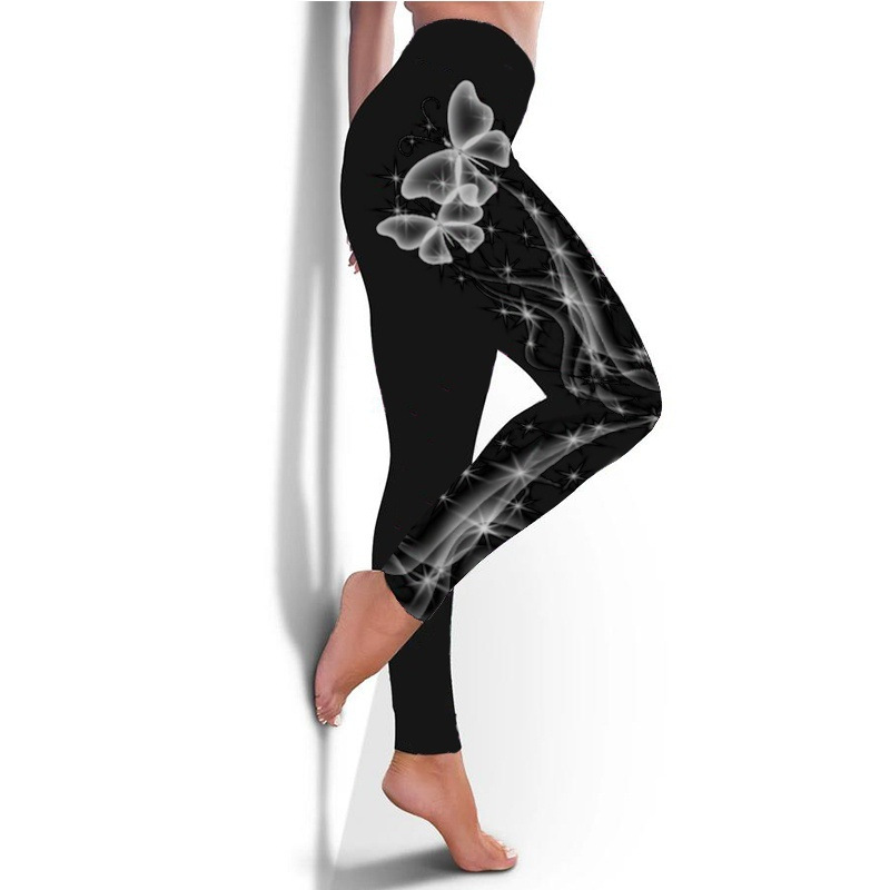 Leggings sportivi elasticizzati con effetto lifting per glutei da donna, con farfalla nera_voghion.com