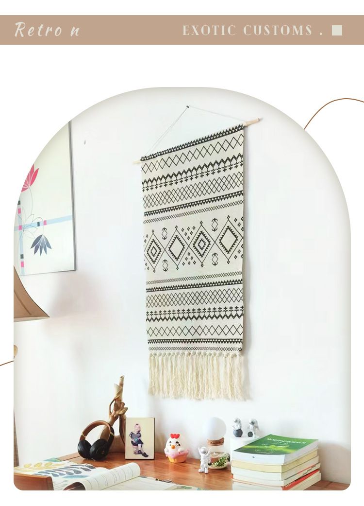 Home Garden Bohemian Style Polyester Baumwolle Handgewebter Quasten-Wandteppich Eingangsbereich Meter Box Hängender Wandteppich Homestay Dekorativer Stoff_voghion.com