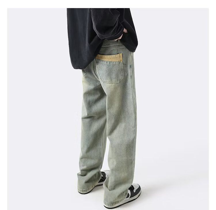 Yellow Mud Jeans Herren Frühling American Ins Washed Straight Leg Trendy Brand Loose Casual High Street Pants_voghion.com