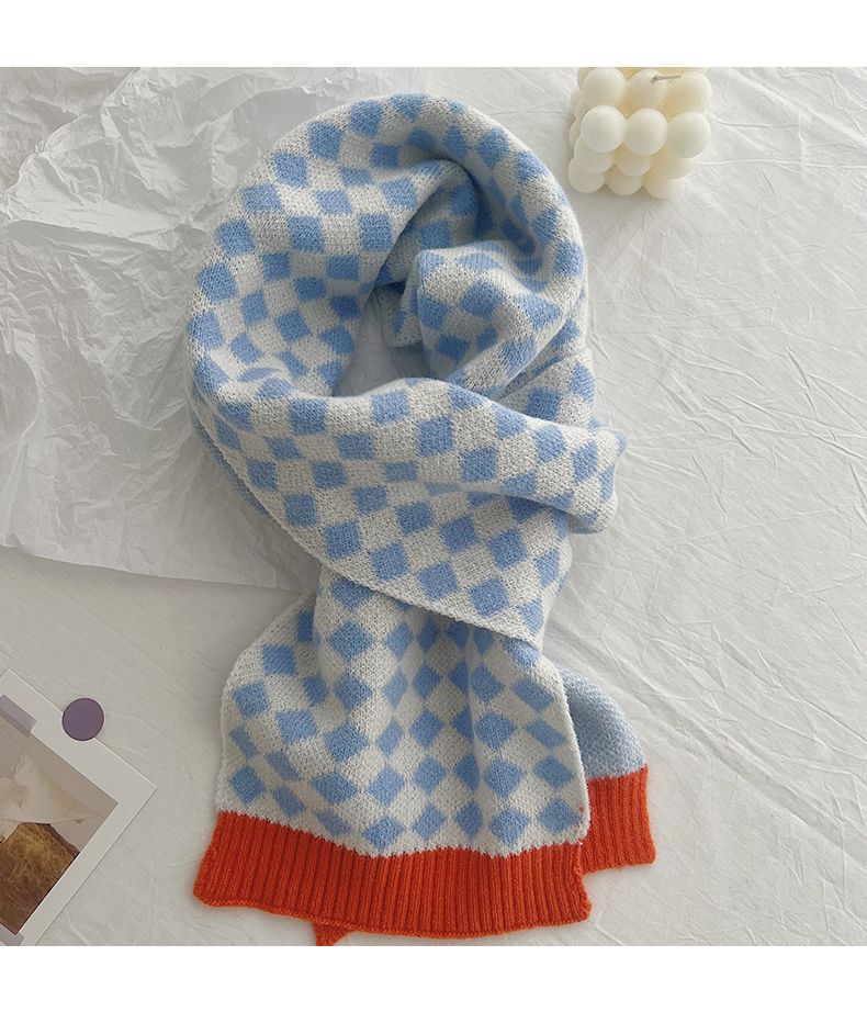 Versione coreana della sciarpa lavorata a maglia a quadri con diamanti di nicchia, versatile per autunno inverno, carina studentessa, calda e spessa_voghion.com