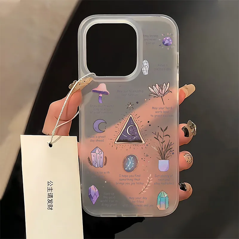 【 Collezione People 2033 】 Custodia per iPhone X/xs con foro grande, modello Trendy, 14/15, energia positiva viola, 11/12/13, trasparente_voghion.com