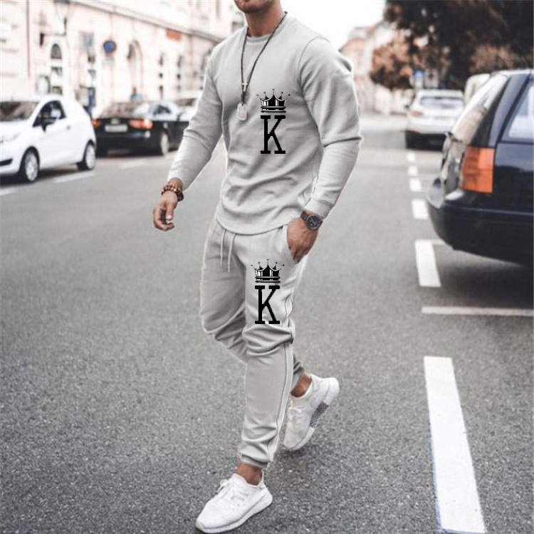 Men's Autumn Winter Sweatshirts Long Sleeve T-shirt Sets Letter Printed Men's Oversized Clothing T-shirt Fits Fashionable Sportswear Two Piece Set_voghion.com