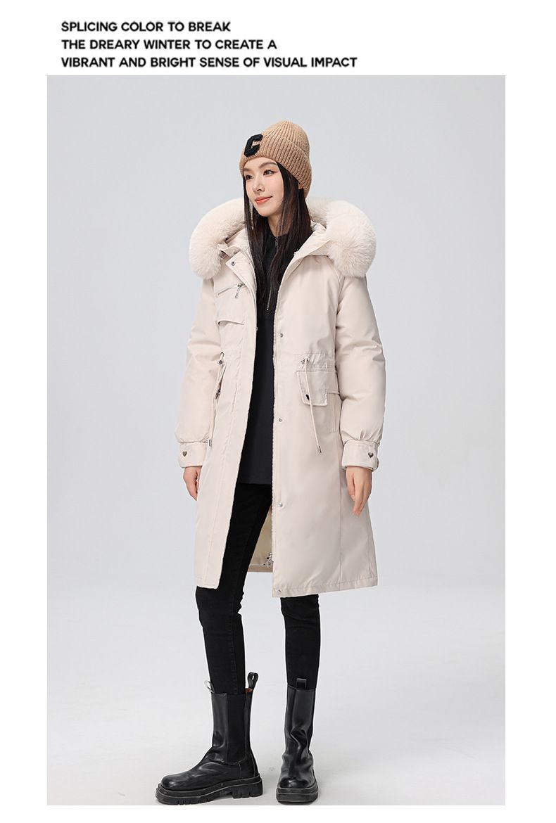 Damen-Winterparka mit abnehmbarer Kunstpelzkapuze, locker sitzender langer Trenchcoat, warme Daunenalternative für Übergrößen_voghion.com