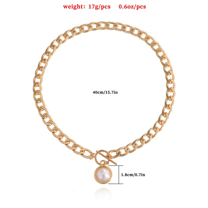 Collana con ciondolo a forma di perla, semplice, con catena cubana spessa e fibbia OT, per donna, stile punk, trendy._voghion.com