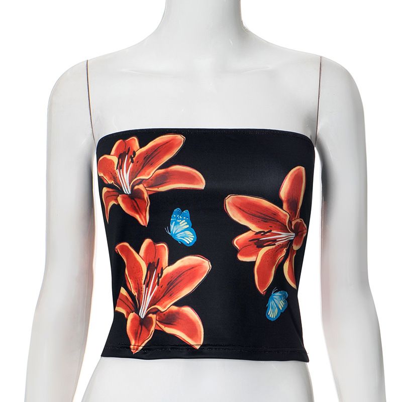 Női ruházat Szexi virágmintás crop top nőknek nyári rövid ujjú aranyos haspántos ing édes fűszeres divat_voghion.com