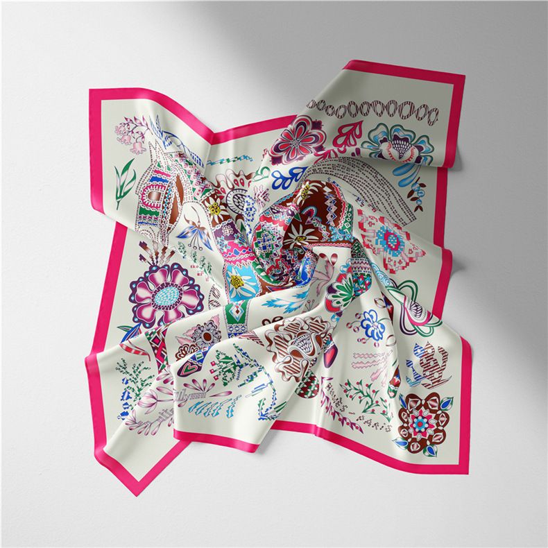 Ethnic style headscarf temperament simulation silk spring matching shirt print small square scarf for women_voghion.com