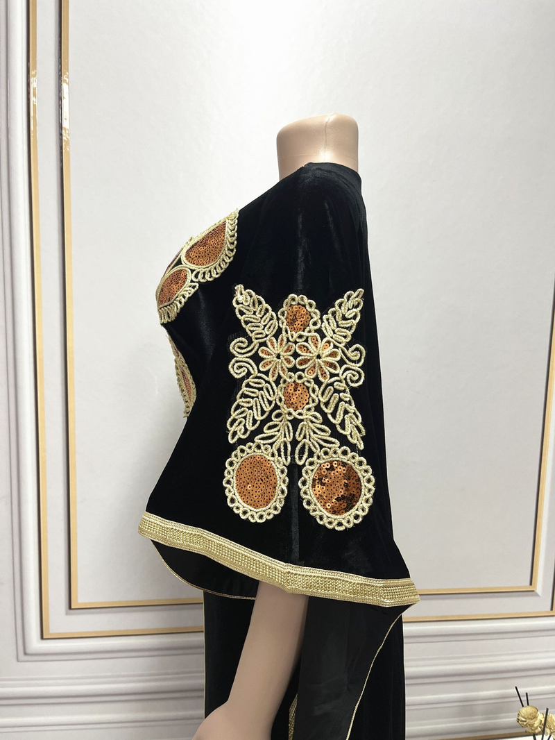 Abbigliamento da donna Abito in velluto dorato con paillettes Gonna lunga_voghion.com
