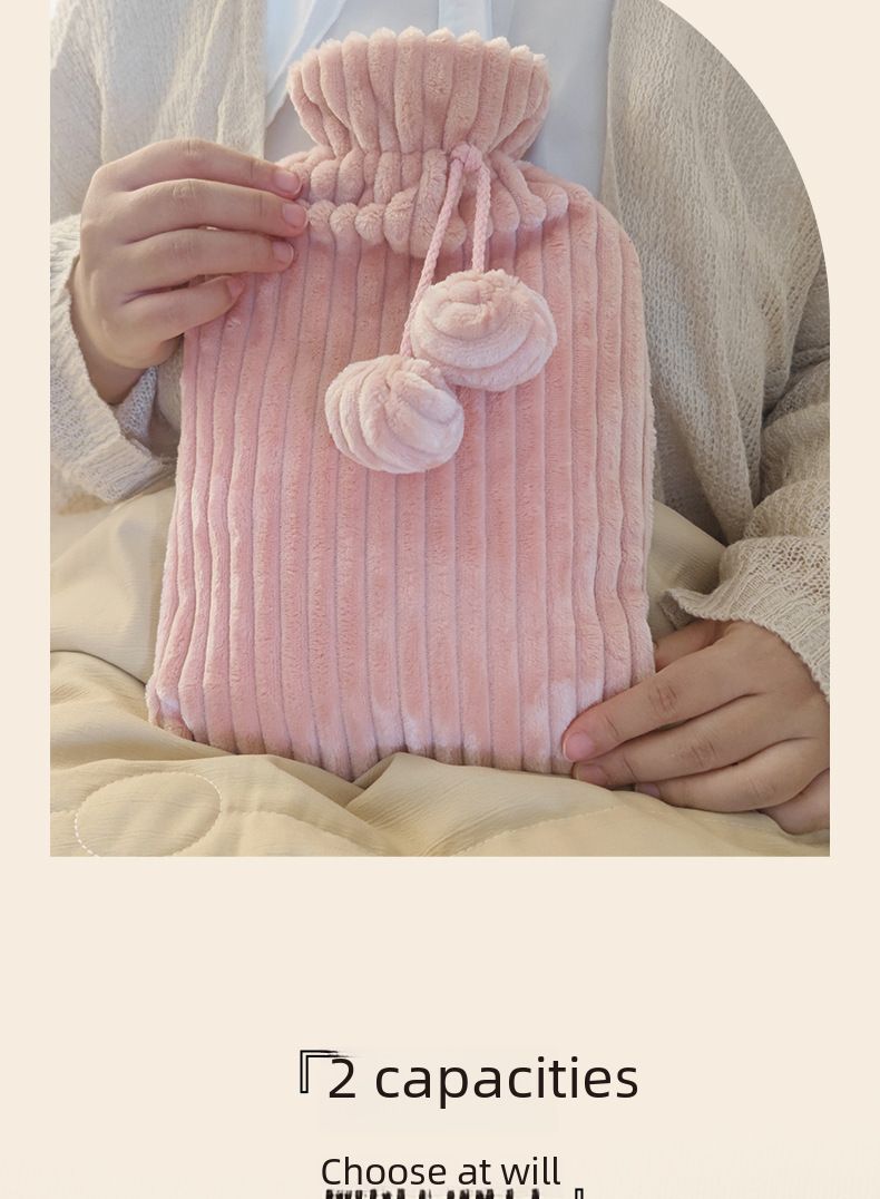 Bolsa de agua caliente con relleno de agua de felpa en existencia transfronteriza, bolsa de agua caliente con inyección de agua de PVC con boca elástica, bolsa de agua caliente para calentar las manos en otoño e invierno_voghion.com
