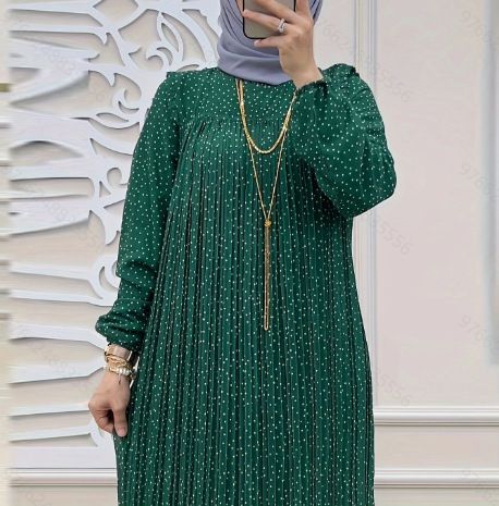 Abbigliamento da donna Nuovo chiffon a pois con cintura Abito musulmano alla moda ed elegante_voghion.com
