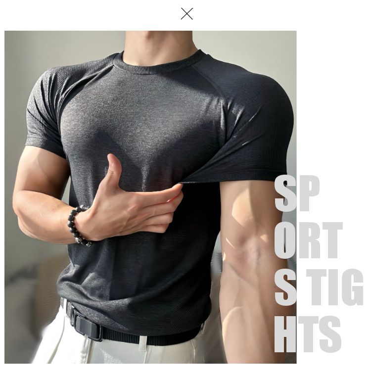 Summer Sports Seamless Jacquard Cuffs Short Sleeves Solid Color Quick Drying Training Fitness Stretch Slim Fit Top T Shirt Men_voghion.com