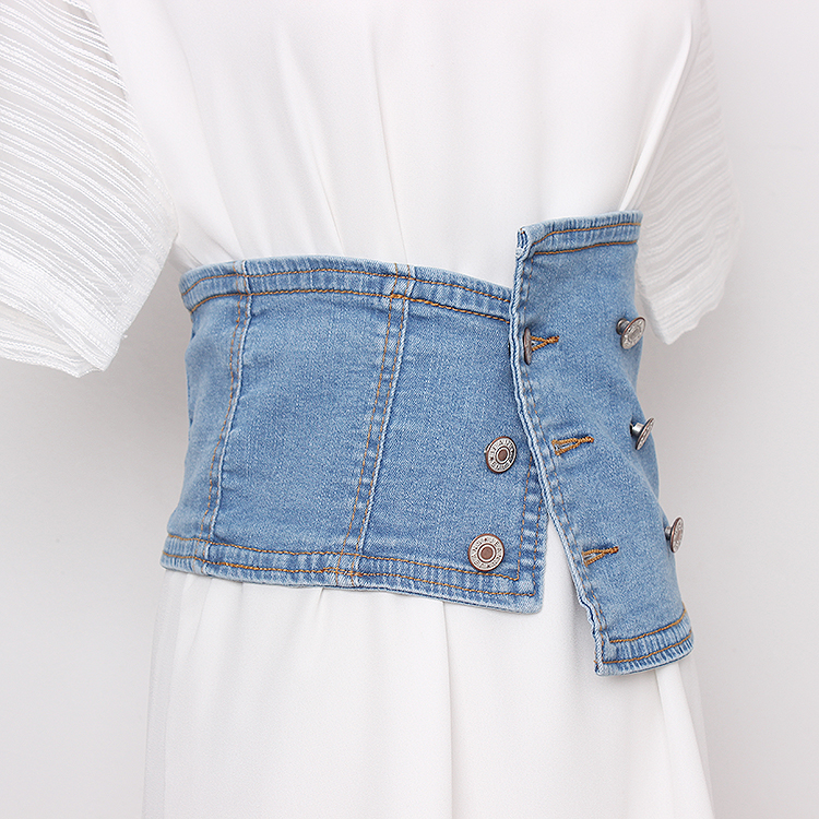 2020 neuer trendiger asymmetrischer zweireihiger geknöpfter Stretch-Denim-Hüfthalter für Damen mit Rock, Hemd und Jeans_voghion.com