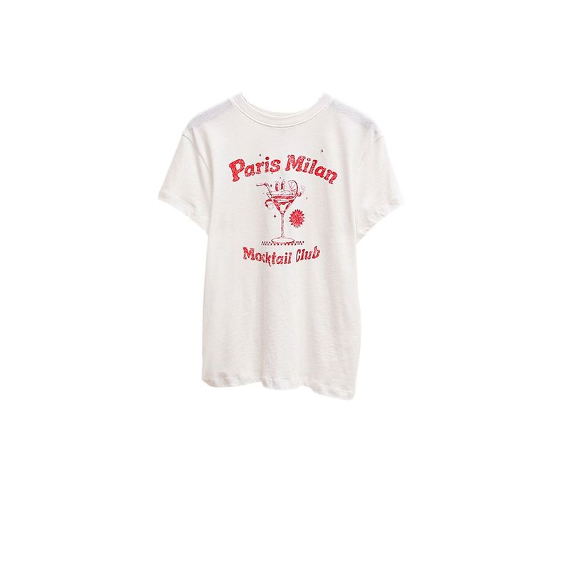 T-shirt à épaules dénudées, décontracté et polyvalent, de style coréen, de marque M, nouvelle collection printemps-été, à la mode, avec lettres imprimées et imprimé_voghion.com