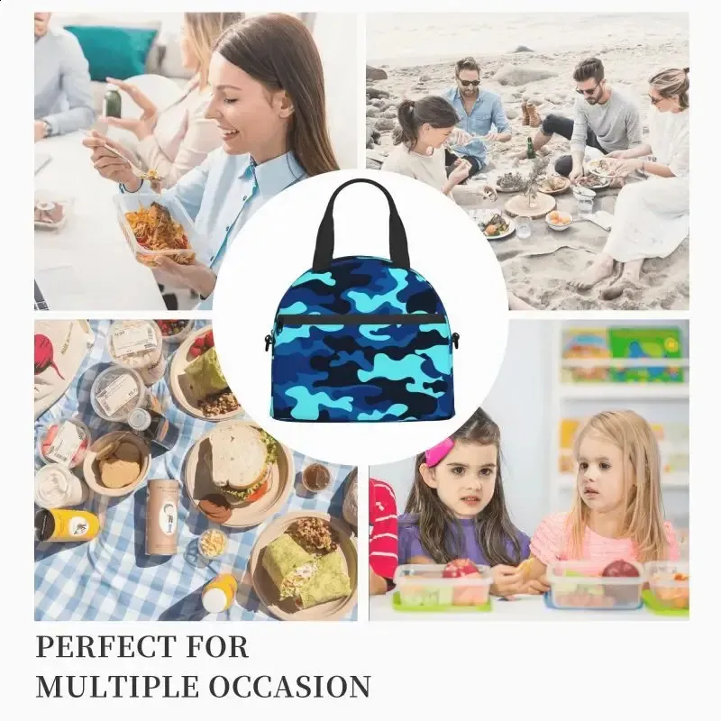 Sac à déjeuner isotherme réutilisable à motif camouflage bleu, résistant à la chaleur, sac à main pour le travail, l'école, les voyages, les pique-niques_voghion.com
