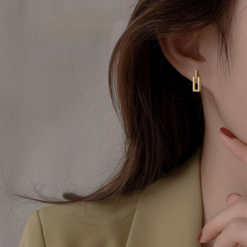 Silver Needle Small Geometric Metal Style Simple Ins Niche Minimalist Stud Drop Elegant Earrings For Women_voghion.com