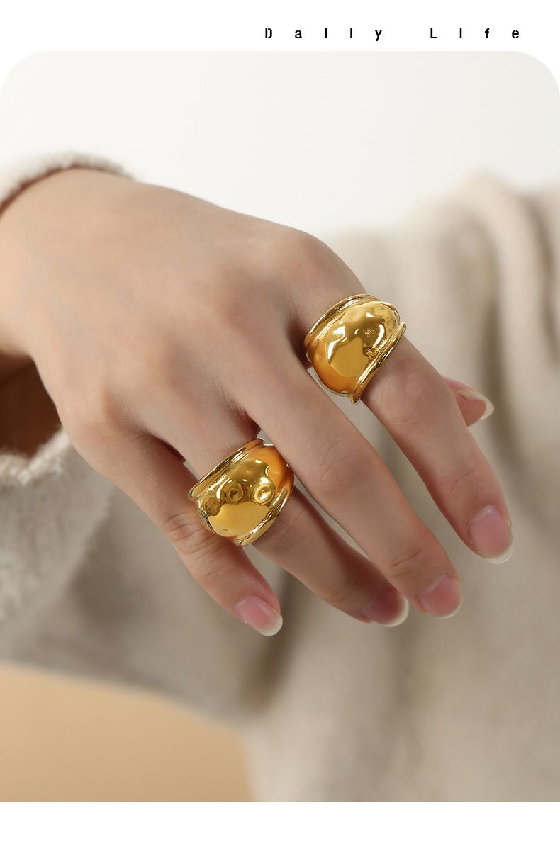 Nischendesign High-End-Ring Mode Vielseitig Titanstahl Vergoldet Persönlichkeit Temperament Offener Ring Schmuck Damen_voghion.com