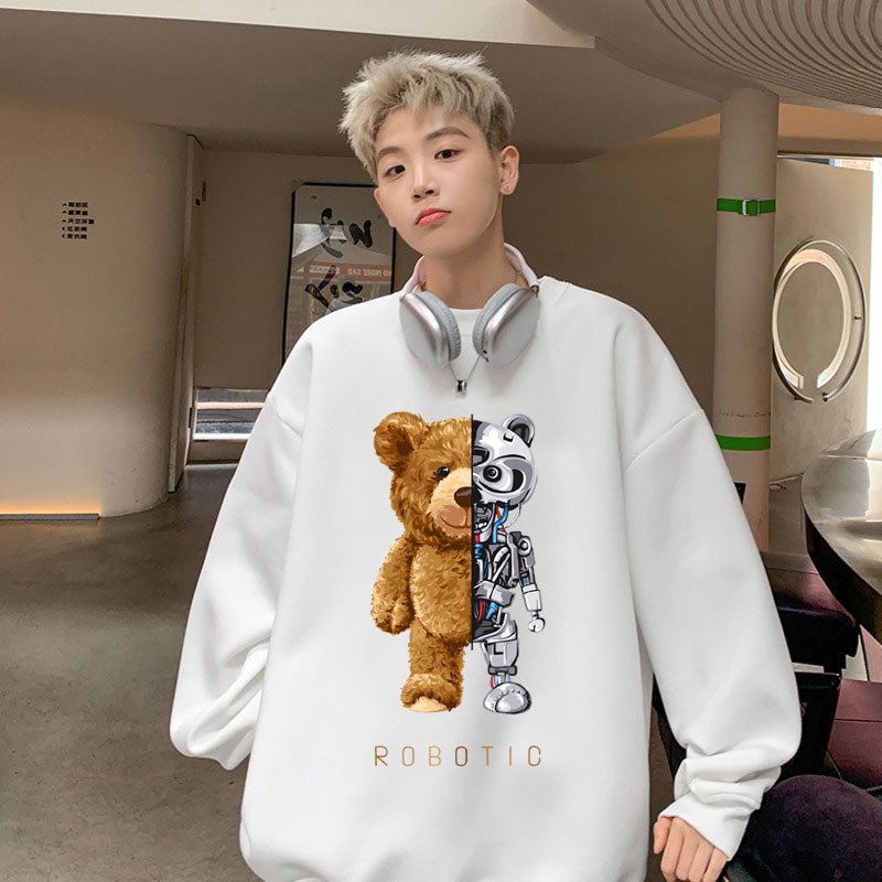 Robot da cartone animato da uomo orso nuovi top a maniche lunghe alla moda per uomo e donna casual versatile pullover girocollo felpa per coppie 280g_voghion.com