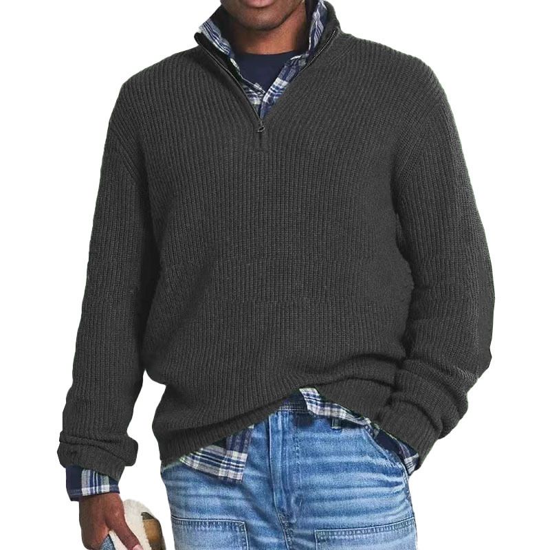 Maglione casual da uomo con collo alto e cerniera, in maglia esplosiva_voghion.com
