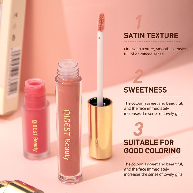 QIBEST Mirror Glaze, fleckenfreie Tasse, farbechte, feuchtigkeitsspendende Lippenfarbe, langanhaltend, leicht färbendes Flüssigpuder-Rouge-Set_voghion.com