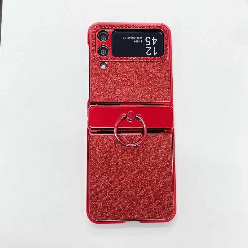 Per Samsung Galaxy Z Flip 4 5 5G Custodia per telefono con supporto per pietra di diamante placcata in oro con glitter di lusso_voghion.com