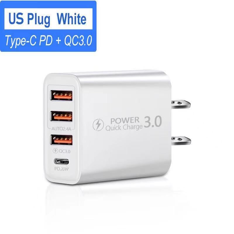 syct New 3USB+TYPE-C Multi-Port Charger PD US/EU Power Adapter 4-Port Charging Head_voghion.com