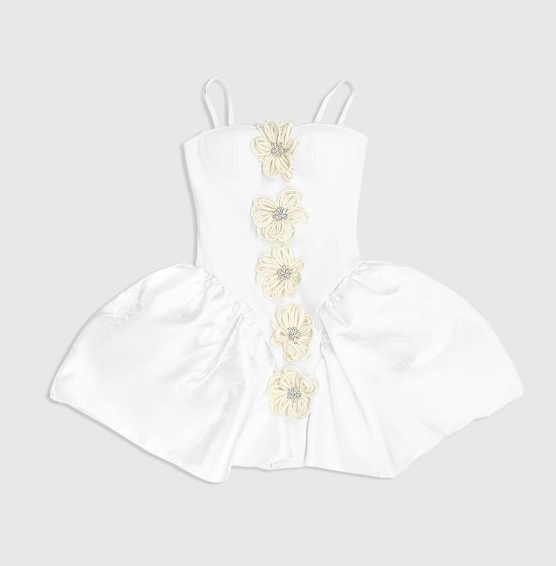 Elegante abito da donna con scollo a V e stampa floreale francese – Abito da festa in stile principessa con fiori 3D, scollo a cuore e vita alta_voghion.com