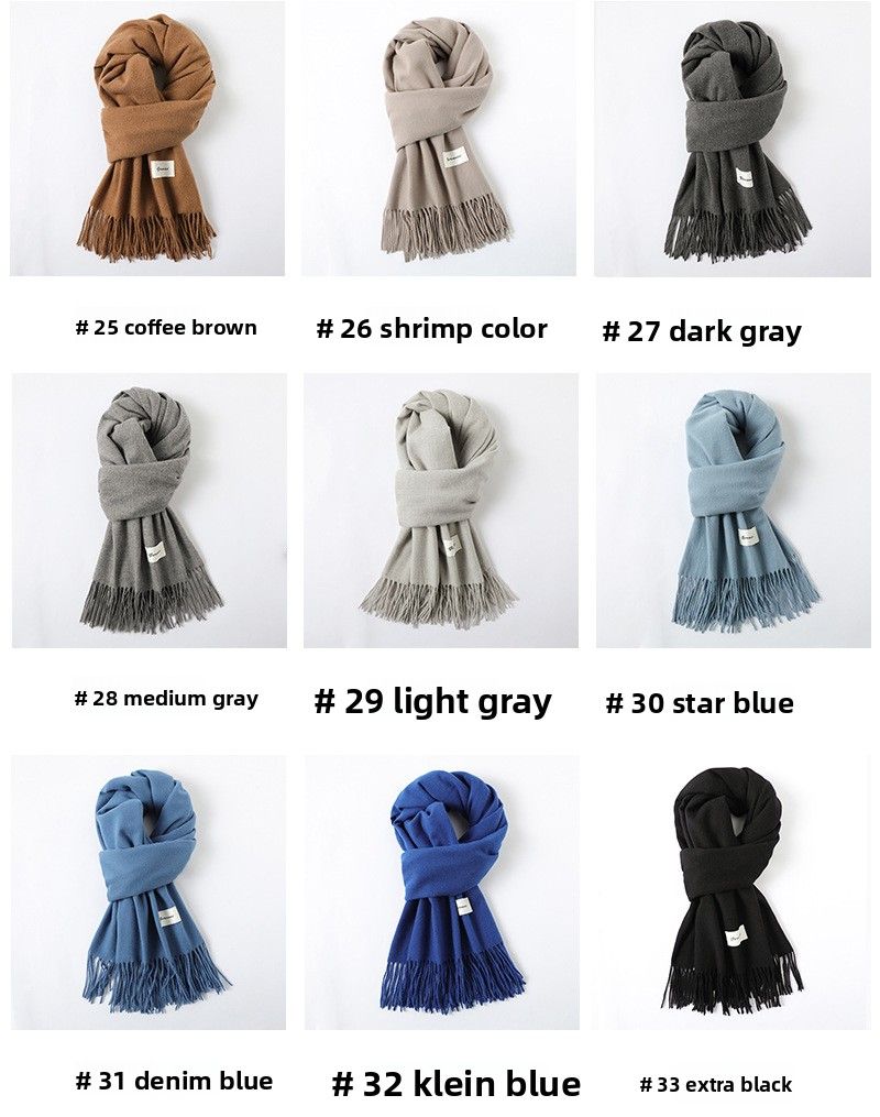 Sjaal voor dames, eenvoudige effen sjaal met kwastjes, warme imitatie kasjmier sjaal voor herfst en winter, veelzijdige casual_voghion.com