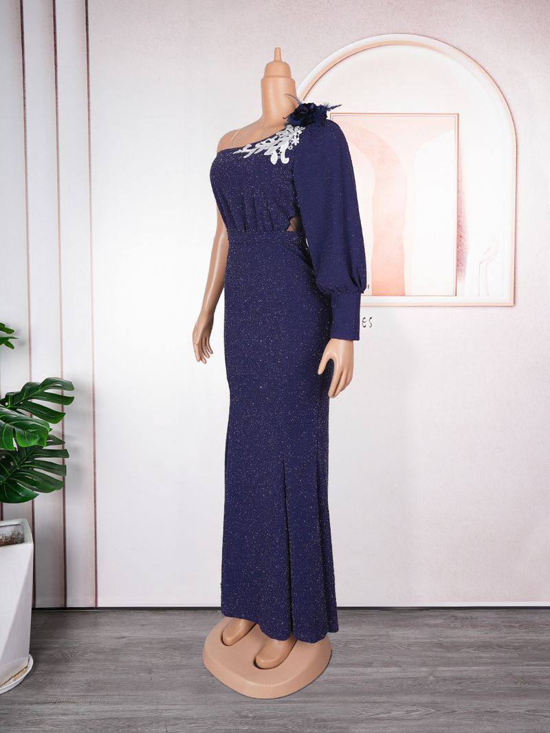 Elegante abito lungo monospalla con strascico – Abito da sera di ispirazione africana per damigelle e occasioni speciali (viola/rosso/verde/blu navy/rosso, L-3XL)_voghion.com