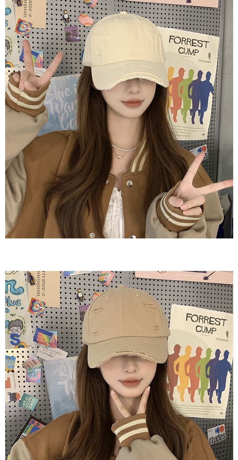 Baseball cap female new spring and summer hip-hop Hundred with soft top curved brim retro personality do old broken hole duck tongue cap male_voghion.com