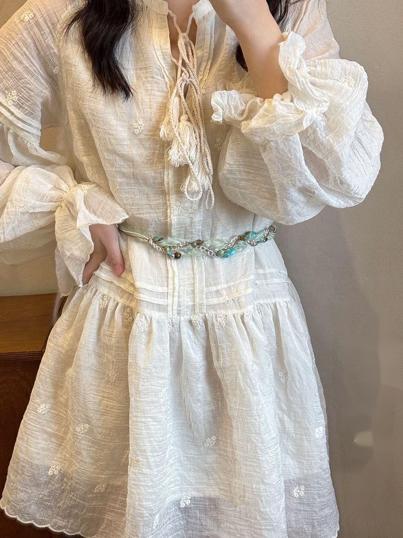 Cintura in maglia marrone con pietra naturale per abito da donna, stile etnico bohémien, catena per la vita, fascia intrecciata, accessori per capelli_voghion.com