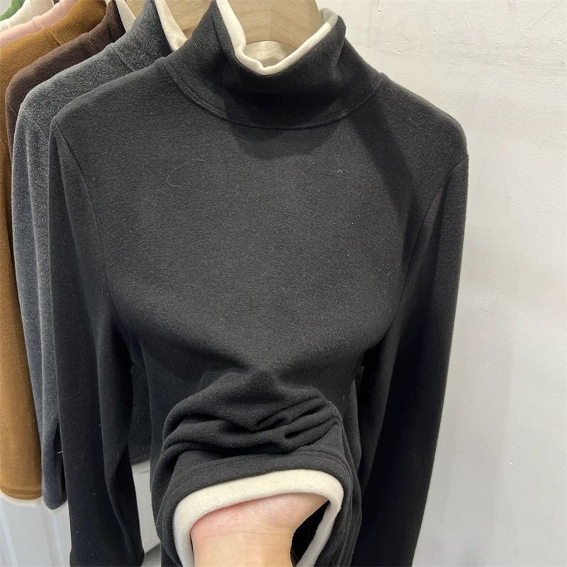 Maglietta termica bifacciale con collo alto per donna 2025, nuovo strato interno ispessito indossabile autunno inverno con pile_voghion.com