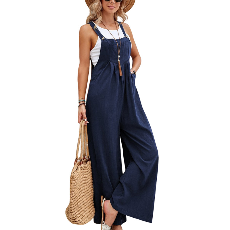 Women"s Solid Color Casual Strappy Jumpsuits_voghion.com