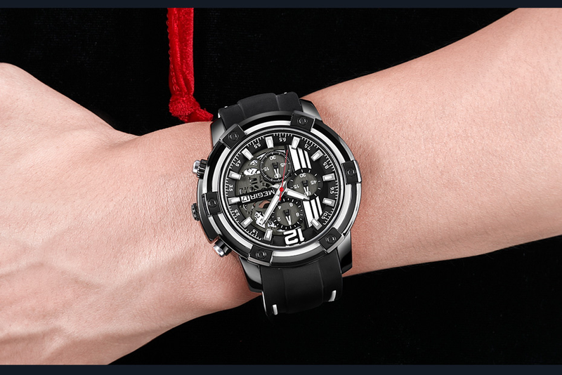 Chronograph Mens Sport Watches with Silicone Band Big Dial Military Quartz Watch Men Clock_voghion.com