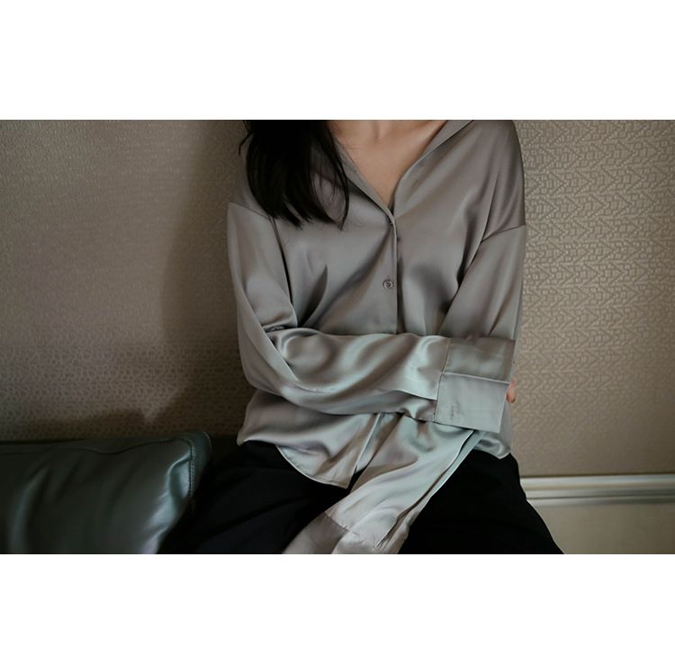 2025 Women's New Spring And Autumn White Shirt, Unique Design, Draped Top, Silk Satin Blouse_voghion.com