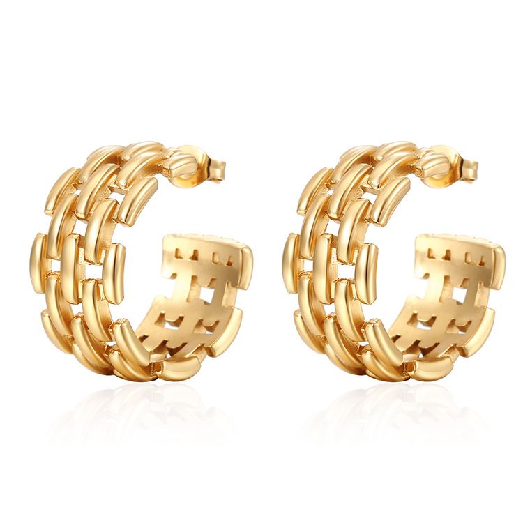 Orecchini pendenti europei e americani con catena intrecciata a cerchio, temperamento, orecchini in oro da donna, senso di alta qualità_voghion.com