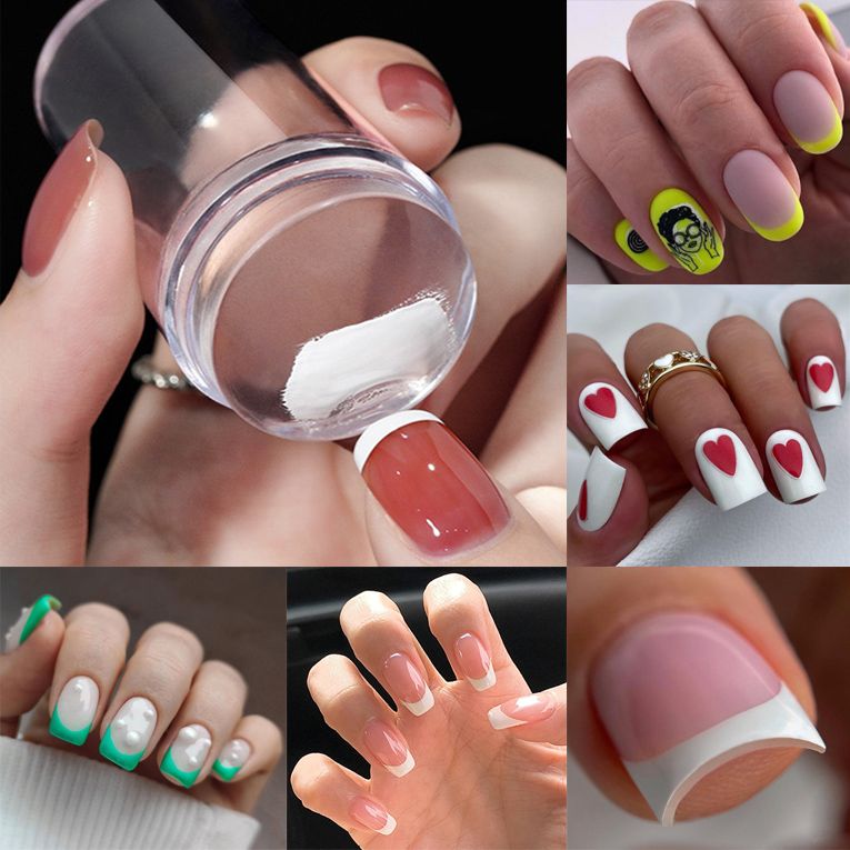 Tampon à ongles en Silicone, impression de vernis à ongles, pointe française, modèle de tampon avec grattoir, outils de pochoir de manucure_voghion.com