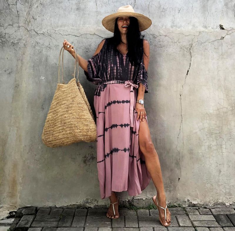Robe de plage cache-maillot pour femme – Robe de plage cache-maillot de bain à épaules dénudées, robe légère de protection solaire, jupe longue de vacances_voghion.com