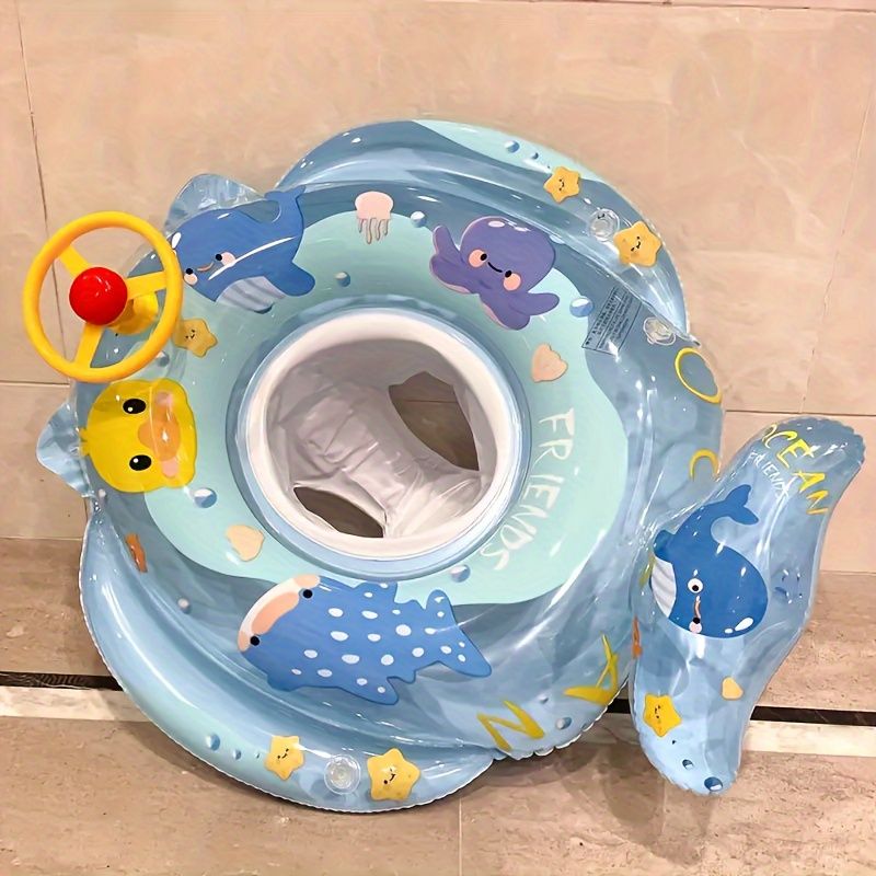 Boia de natação com assento e volante, flutuador de natação com padrão de baleia azul_voghion.com