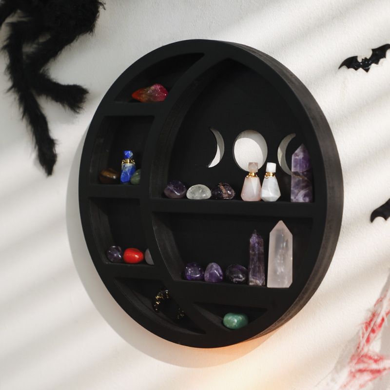 Gotycki okrągły drewniany ścienny stojak do przechowywania kryształów B&B wyposażenie domu rzemiosło dekoracja_voghion.com