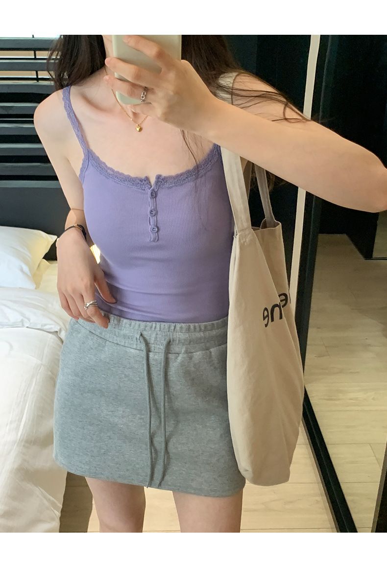 Canotta sexy in pizzo francese in stile europeo, top corto aderente senza maniche da donna_voghion.com