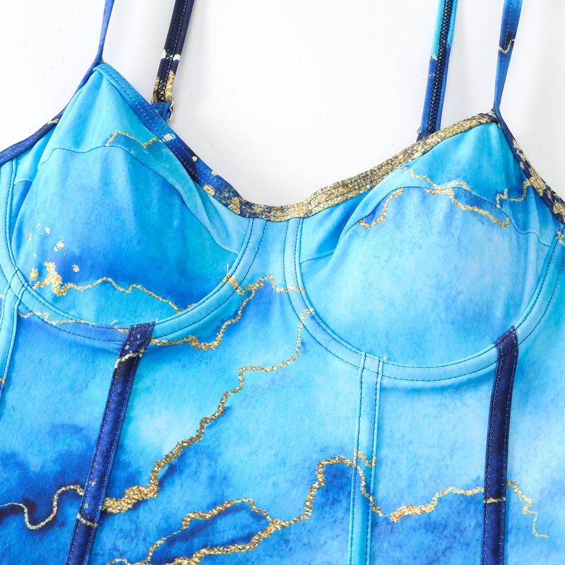 Maillot de bain rétro pour femmes, combinaison imprimée peinture à l'encre, jupe en gaze en mousseline de soie, pour vacances, maillot de bain de beauté_voghion.com