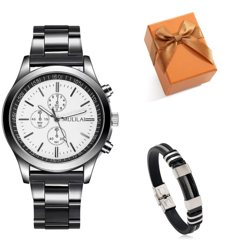 Beliebte Quarzuhr für Herren, zweiteiliges Armband-Set, gewürfelte Skala, drei Augen, lässige High-End-Uhr, für die Arbeit, Alltag, Geburtstag, Jahrestag, Valentinstag, Geschenk_voghion.com