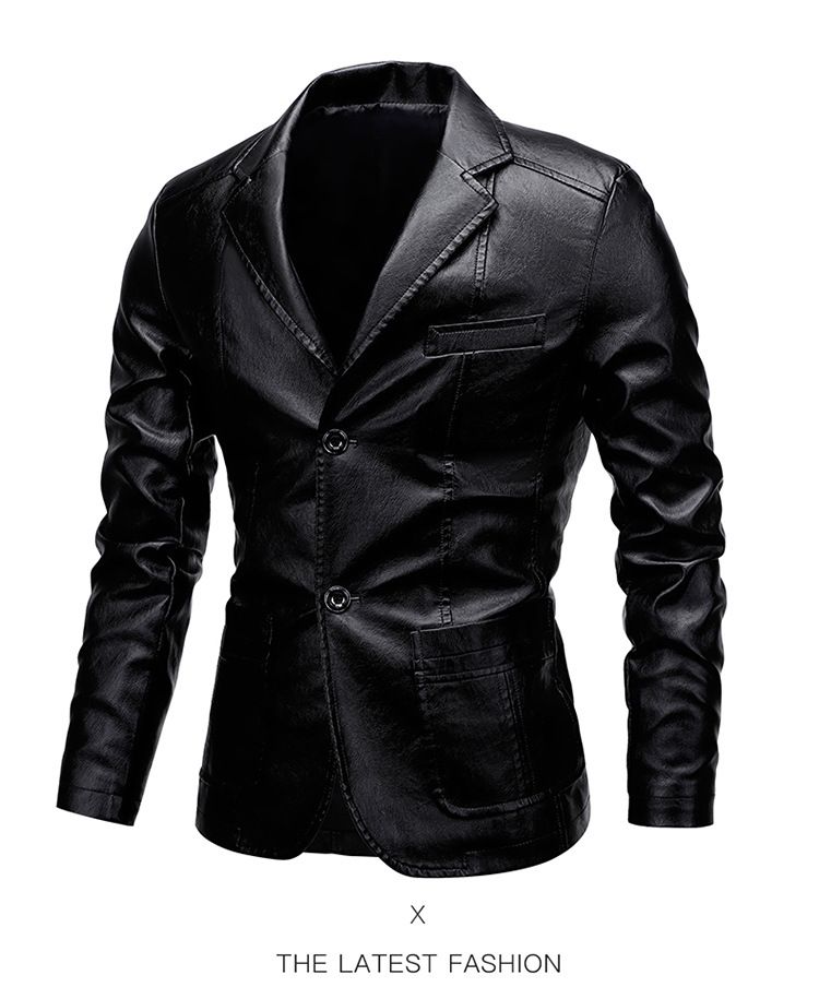 Spring and Autumn New Men's Leather Suit Fashionable No-Iron Casual Suit for Young Men PU Leather Suit Jacket_voghion.com