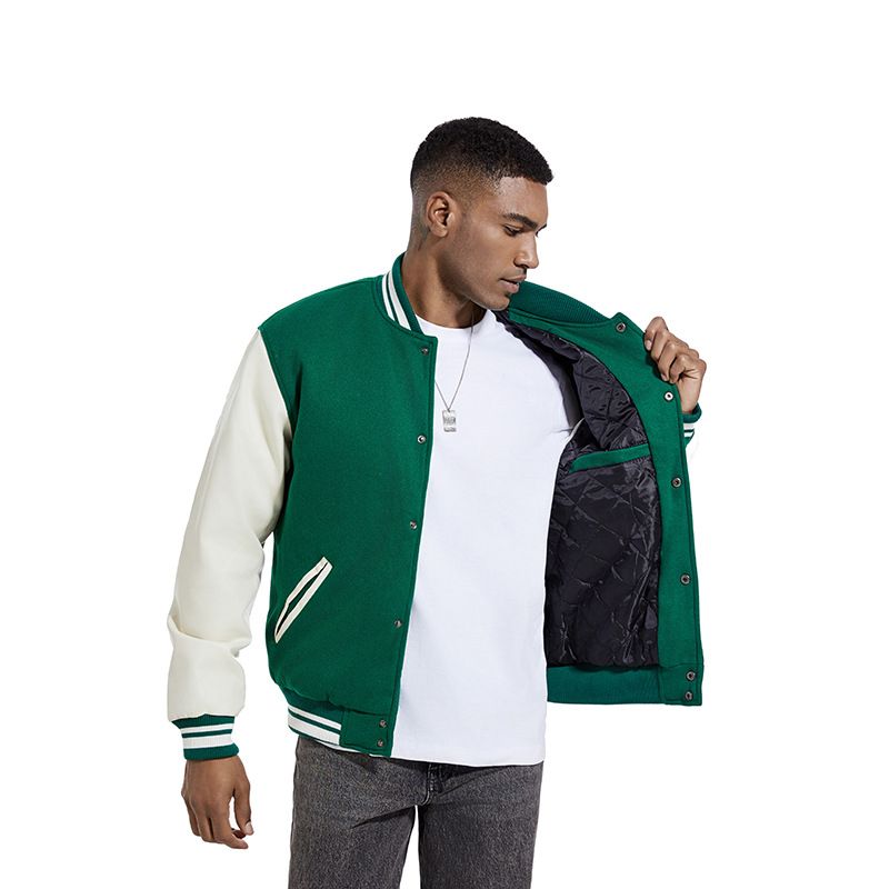 Herbst Winter Mode im amerikanischen Stil Baseballjacke Wolle PU Ärmel Mantel Casual Herrenbekleidung_voghion.com