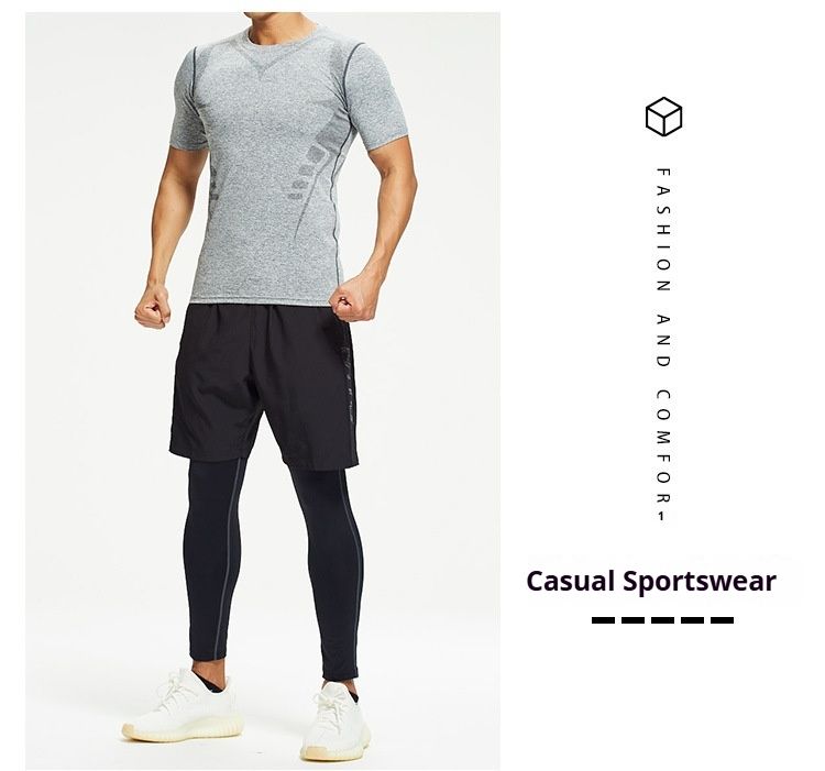 T-shirt de sport à manches courtes pour homme, coupe ajustée, séchage rapide, pour la course en extérieur, absorbant la transpiration et respirant_voghion.com